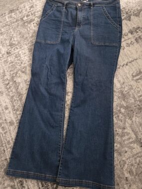 Knox Rose Deep Blue Wide Leg Jeans with Front Patch Pockets